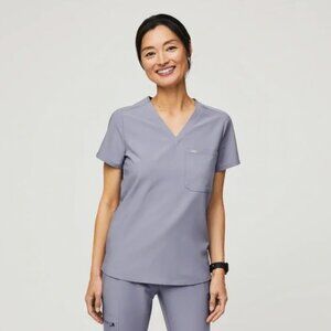 Figs Caterina One Pocket Scrub Top - Vapor Blue Space Dye, Small